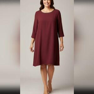 ECI New York Womens XL Burgundy/Wine Red Elbow Sleeve Tunic Dress Round Neck